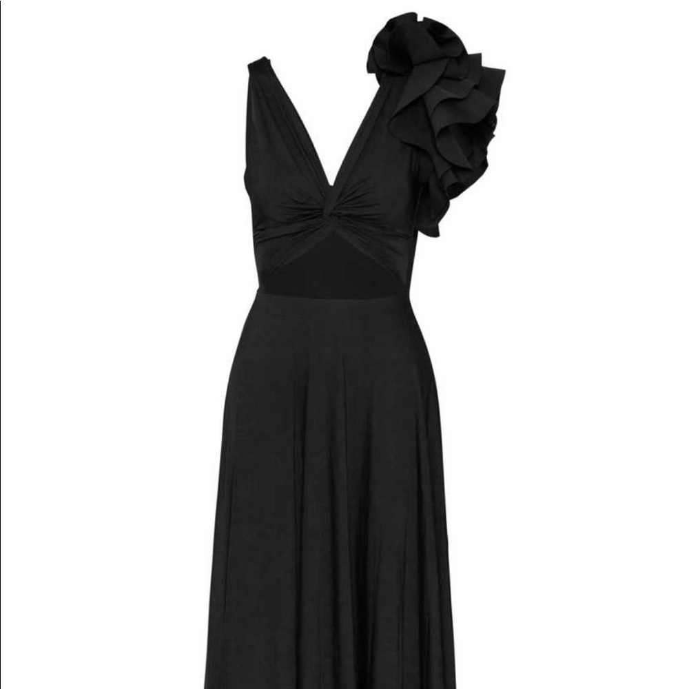 Maygel Coronel Blanca Reversible Ruffled Cutout Maxi Dress in Black